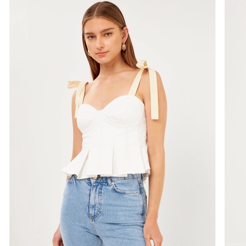 Forever 21 Cream Bow Tie Bustier Corset Crop Top